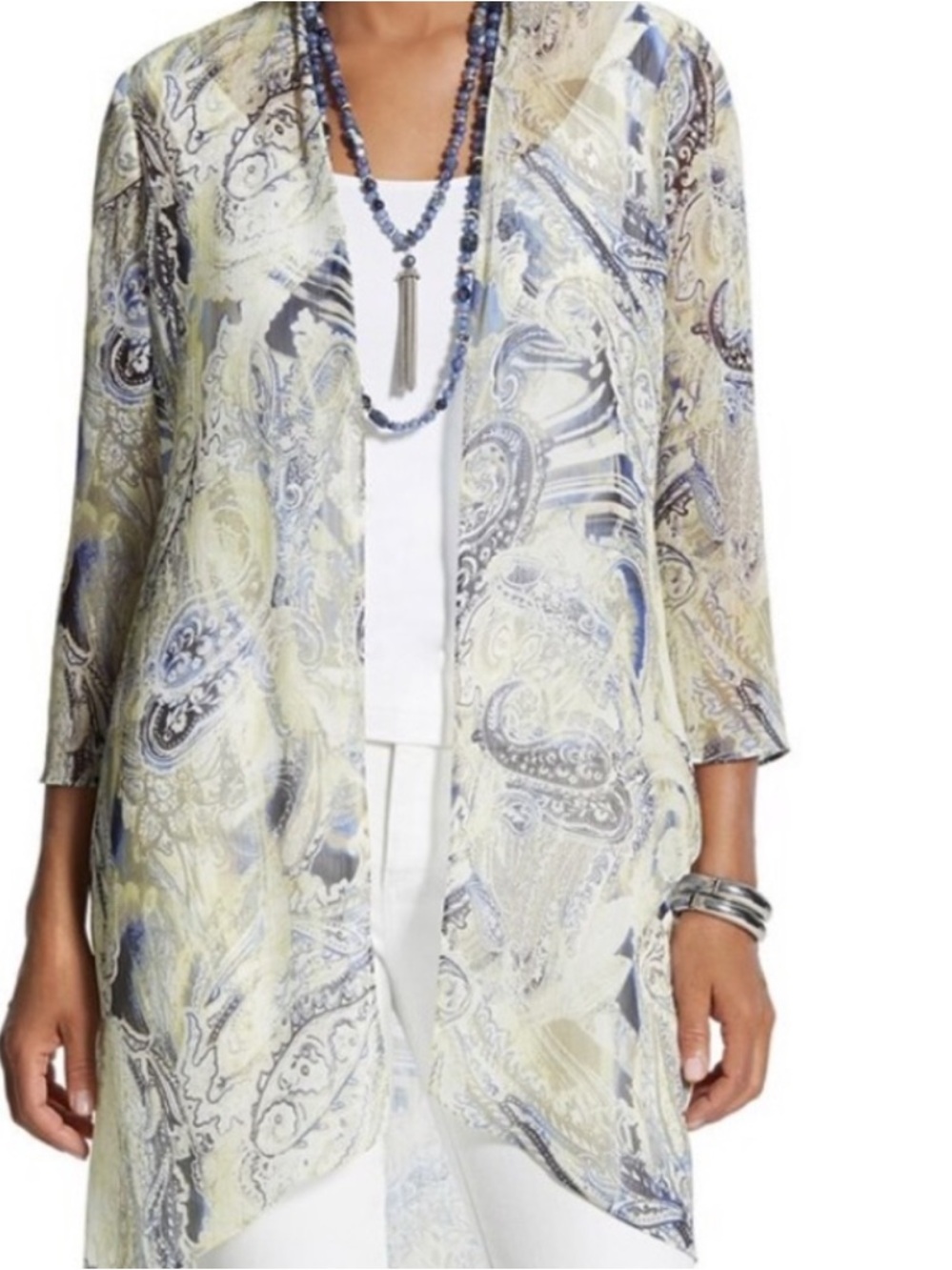 Chicos Elegant Sheer paisley Kimona cardigan